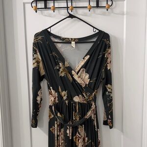 Floral Wrap Dress in Black and Cream